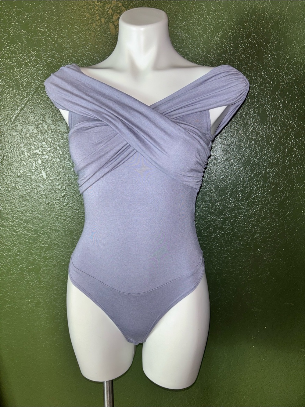 Final Touch Lavender Off-Shoulder Surplice Bodysuit